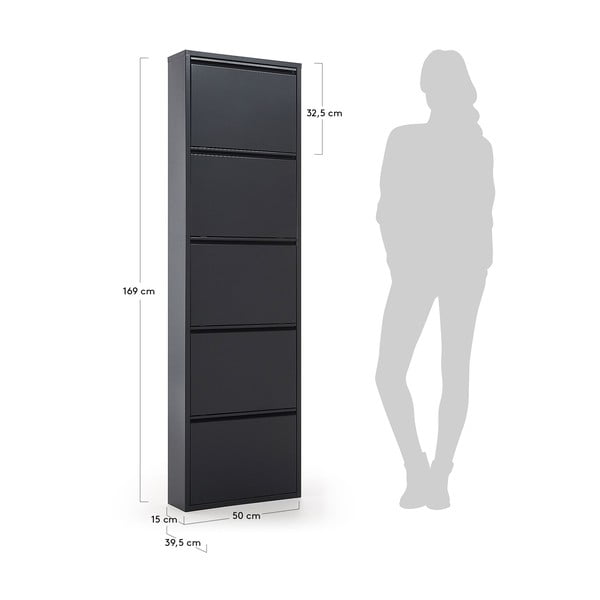 Antracīta pelēks metāla atverams apavu plaukts 50x169x15 cm Ode – Kave Home-image-2