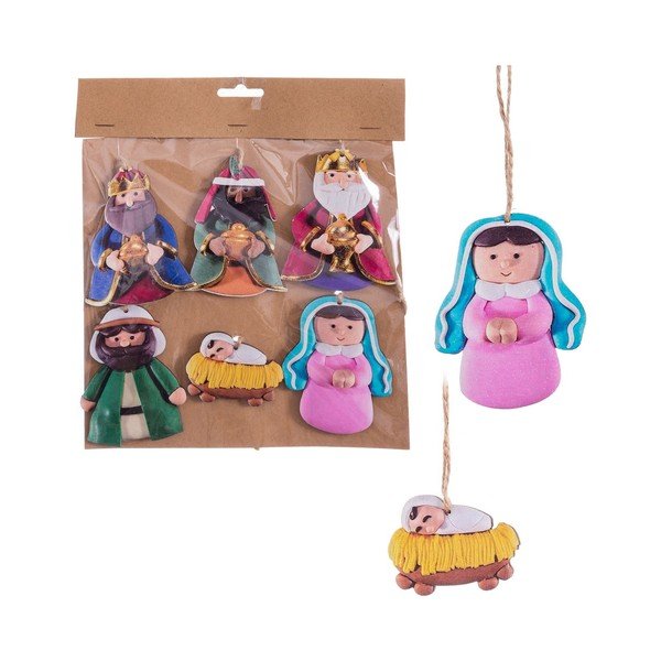 Koka Ziemassvētku eglītes rotājumi (6 gab.) 9 cm Nativity – Casa Selección