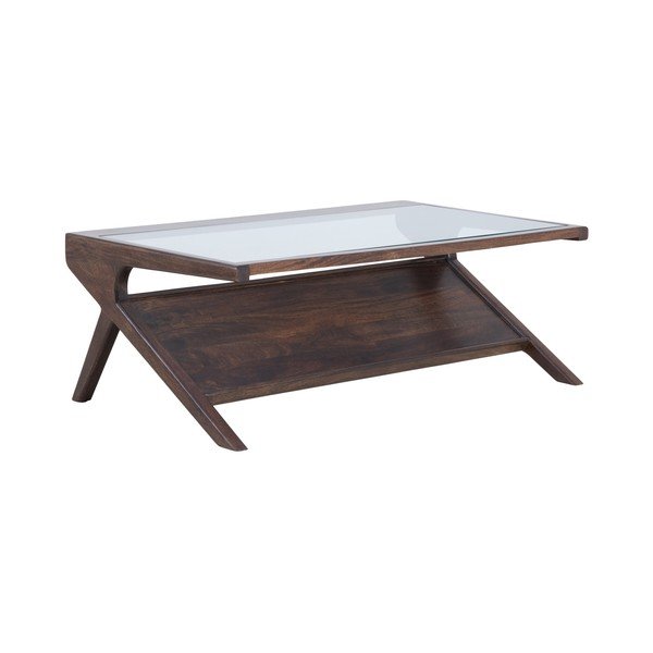 Tumša dabīga toņa žurnālgaldiņš ar stikla galda virsmu 70x112 cm Yuki – Light & Living