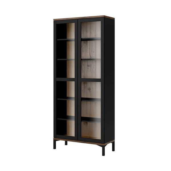 Melna/dabīga toņa vitrīna ar riekstkoka imitāciju 89x203x36 cm Roomers – Tvilum-image-3