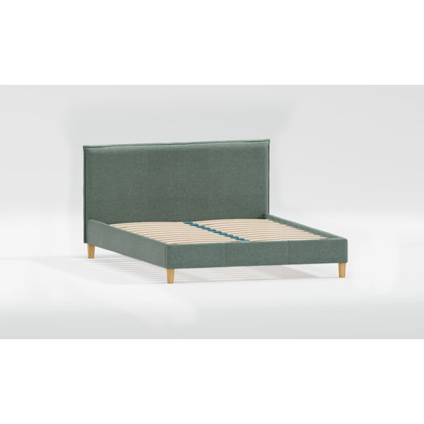 Zaļa polsterēta divvietīga gulta ar redelēm 140x200 cm Tina – Ropez