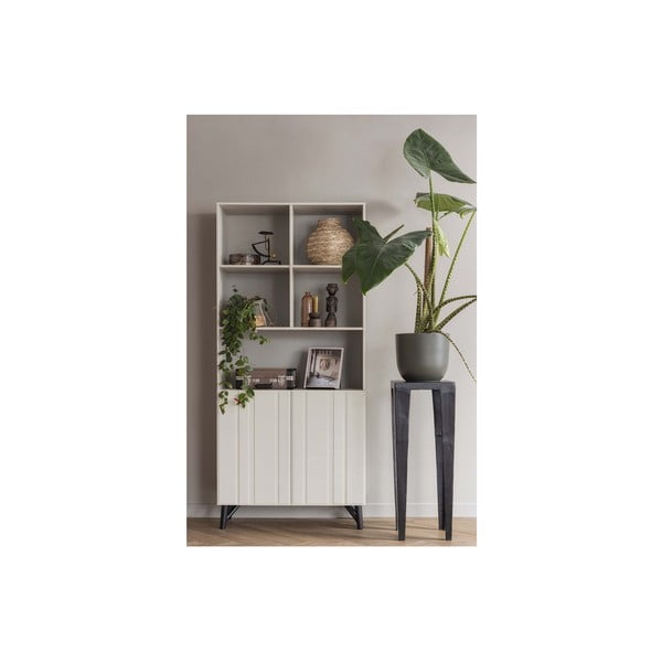 Krēmkrāsas priedes masīvkoka grāmatplaukts 90x200 cm Miller – WOOOD-image-1