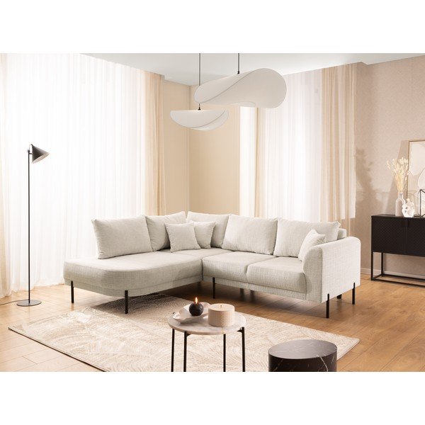 Bēšs stūra dīvāns no šenila auduma (ar kreiso stūri/L veida) Mauris  – Ropez-image-1