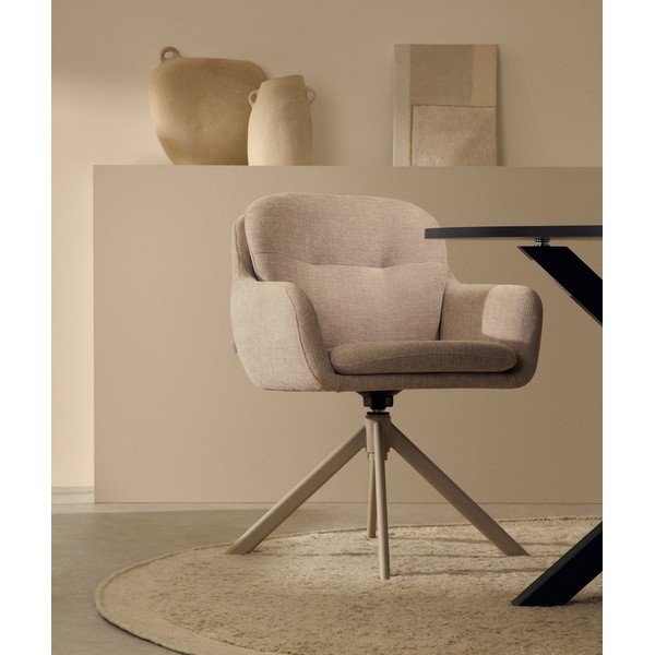 Bēšs polsterēts ēdamistabas krēsls ar roku balstiem Lexa – Kave Home-image-1