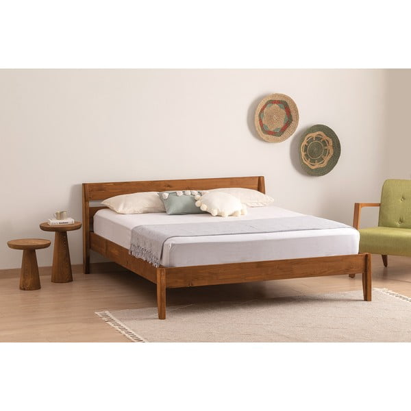 Dabīga toņa/tumši brūna egles masīvkoka vienvietīga gulta ar redelēm 90x200 cm Venus – Kalune Design-image-1