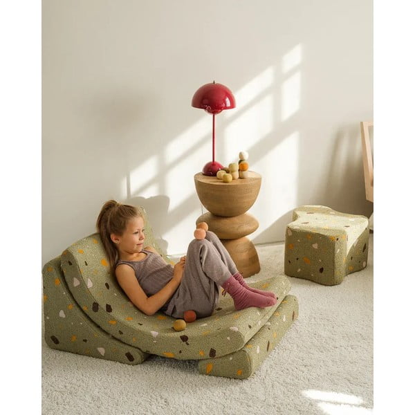 Zaļš bērnu pufs no buklē/šenila auduma Terrazzo Cloud – Wigiwama-image-2