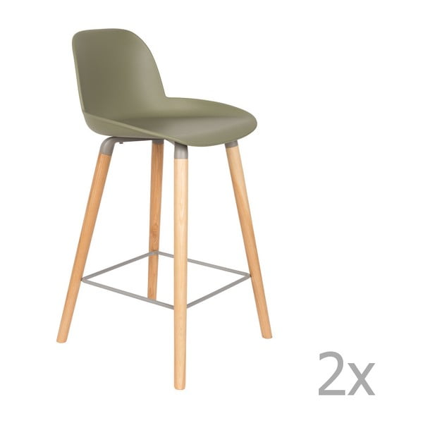 2 zaļu bāra krēslu komplekts Zuiver Albert Kuip, sēdekļa augstums 65 cm