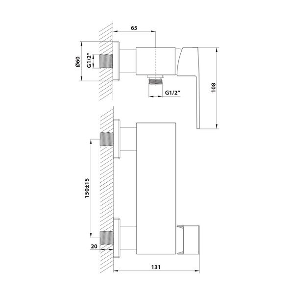 Spīdīgas sudraba krāsas sienas jaucējkrāns dušai (ar 1 izvadu) Latus – Sapho-image-1