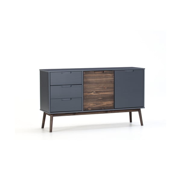 Antracīta pelēka/tumši brūna priedes masīvkoka zema kumode 140x80 cm Nussa – Marckeric-image-3