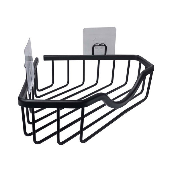 Matēti melns alumīnija vannas istabas plaukts ar uzstādīšanu bez urbšanas/stūra Filaire Aluminium – douceur d'intérieur-image-1