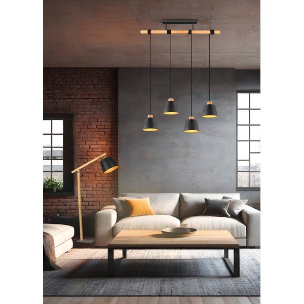 Melna/dabīga toņa piekaramā lampa ar metāla abažūru ø 18 cm Harris – Trio-image-3