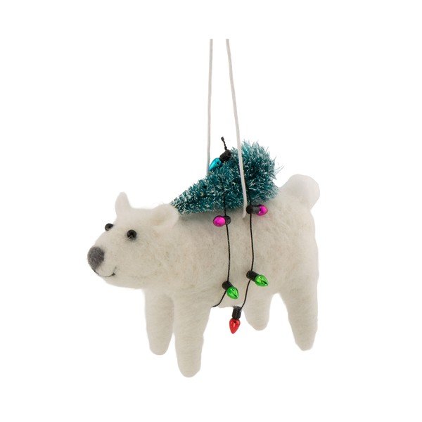 Tekstila Ziemassvētku eglītes rotājums 12 cm Polar Bear with Christmas Lights – Sass & Belle