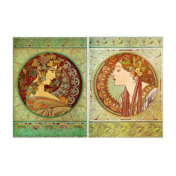 Alfonss Mucha, 2 gleznu komplekts "Efejas un lauru koki", 40x55 cm