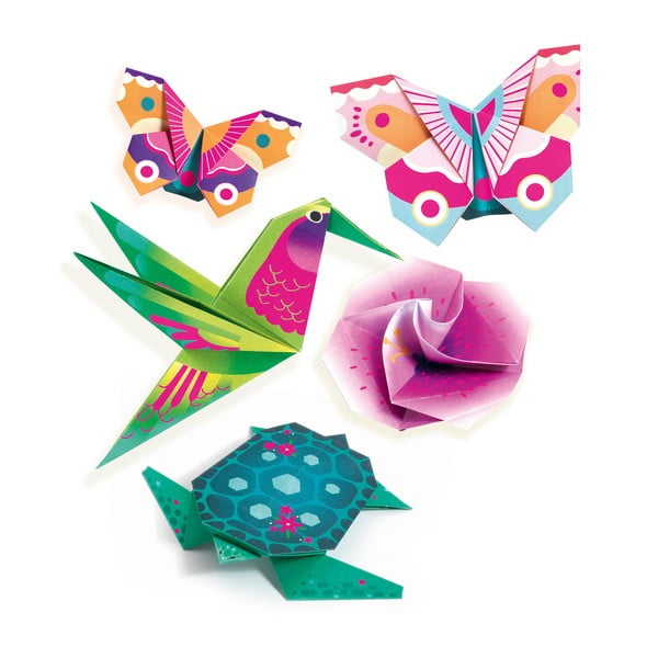 24 origami papīru komplekts ar instrukcijām Djeco Neon Tropics