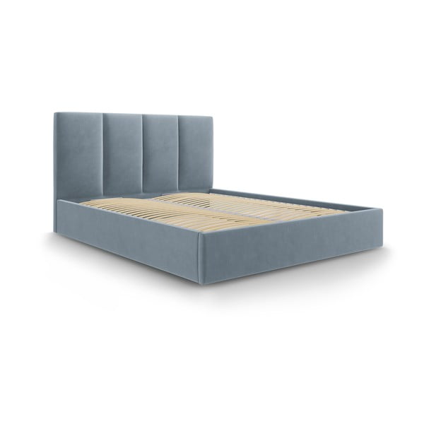Gaiši zila samta divguļamā gulta Mazzini Beds Juniper, 180 x 200 cm