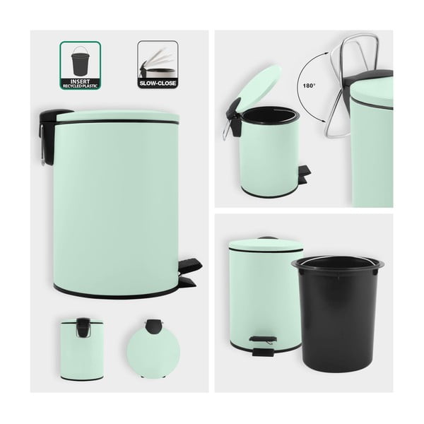 Piparmētru zaļa tērauda atkritumu tvertne ar pedāli 3 l   Adelar – Spirella-image-2