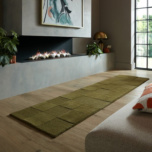 Haki ar rokām darināts vilnas celiņa paklājs 60x230 cm Checkerboard – Flair Rugs-image-1