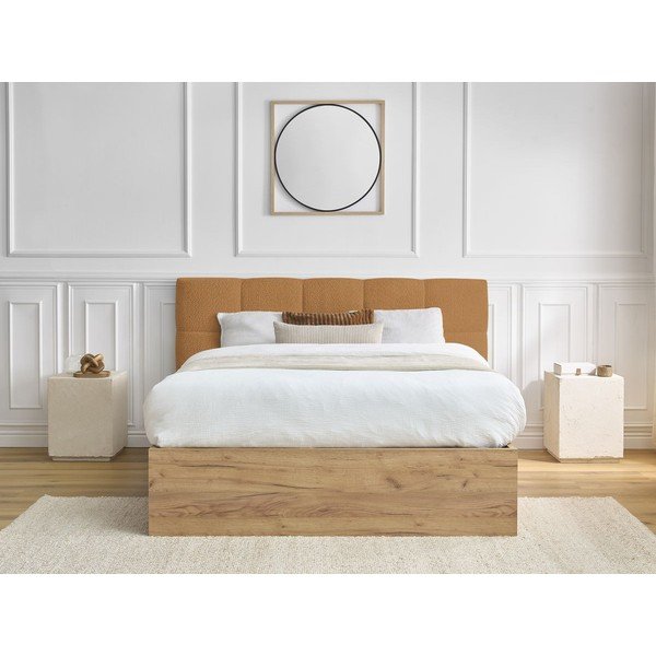 Okera dzeltena polsterēta polsterēta/no skaidu plāksnēm divvietīga gulta ar veļas kasti ar redelēm 160x200 cm Kumo – Bobochic Paris-image-4