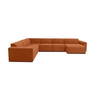 Oranžs velveta U veida stūra moduļu dīvāns Scandic Sting, labais stūris