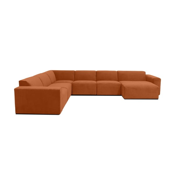 Oranžs velveta U veida stūra moduļu dīvāns Scandic Sting, labais stūris