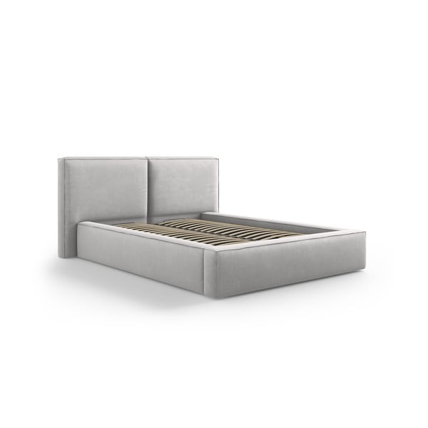 Gaiši pelēka polsterēta divvietīga gulta ar veļas kasti un režģi 140x200 cm Arendal – Cosmopolitan Design
