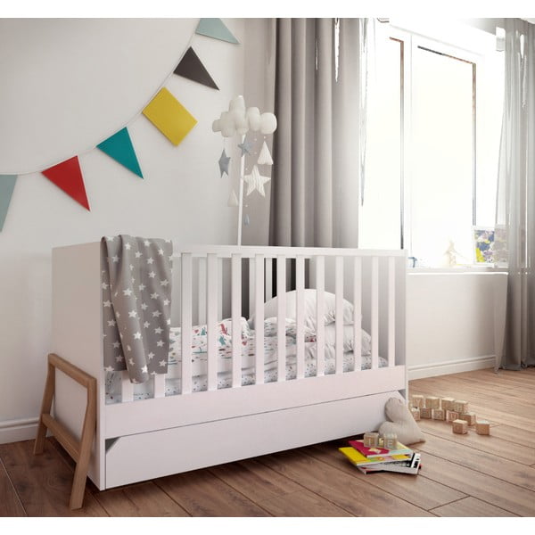 Balta bērnu gultiņa ar atvilktni BELLAMY Lotta, 70 x 140 cm-image-1