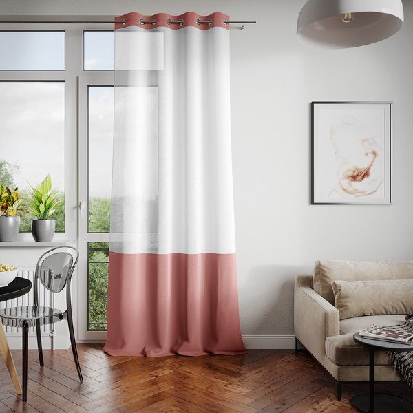 Balts/brūns aizkars AmeliaHome Irvelette Eyelets, 140 x 250 cm-image-1