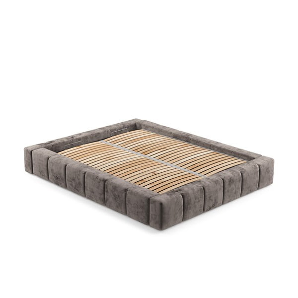 Brūna polsterēta divvietīga gulta ar veļas kasti un redelēm 160x200 cm Aruba L – Maison de Rêve-image-3