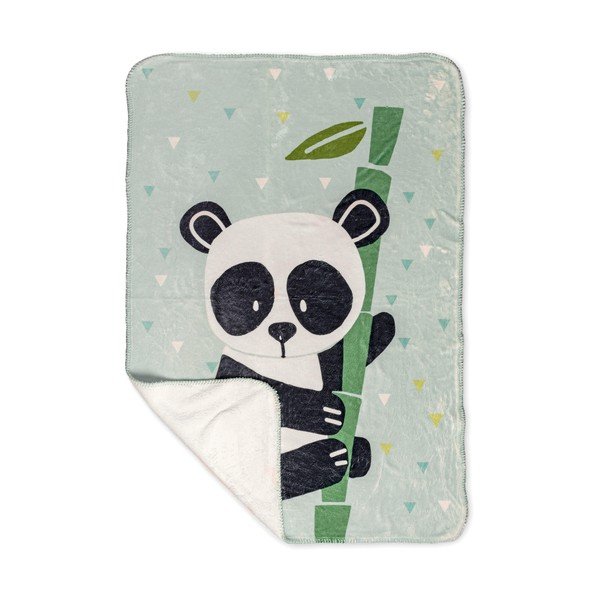Gaiši zaļa bērnu sega no mikrošķiedras 140x110 cm Panda – Moshi Moshi-image-3