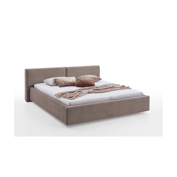Gaiši brūna polsterēta divvietīga gulta ar veļas kasti ar redelēm 160x200 cm Cube – Meise Möbel-image-4
