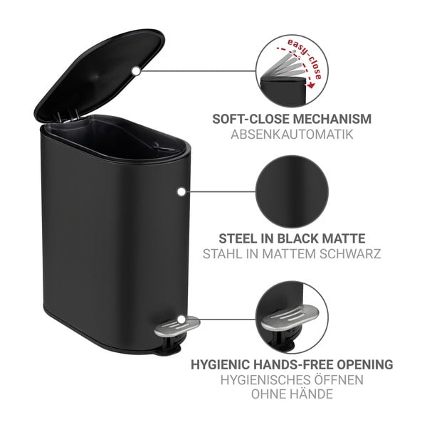 Matēti melna tērauda atkritumu tvertne ar pedāli 5 l Collungo – Wenko-image-3