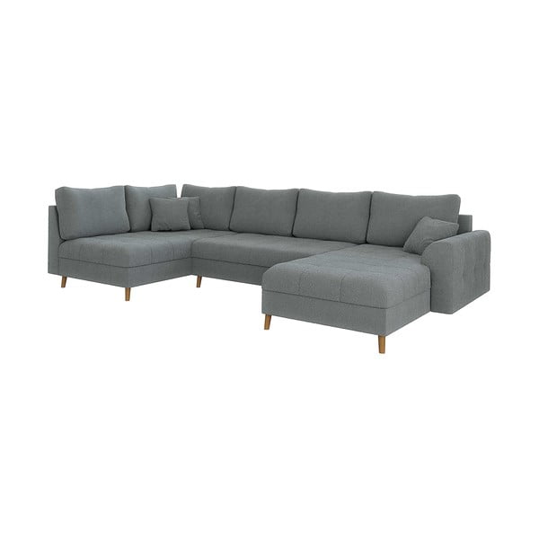 Pelēks stūra dīvāns no buklē auduma (ar labo stūri/U veida) Ariella – Ropez