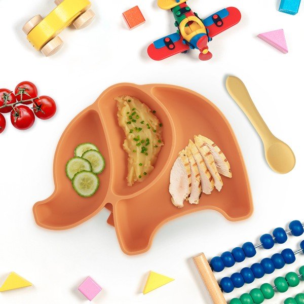 Oranžs silikona bērnu šķīvis 18x23 cm Elephant – Orion-image-1