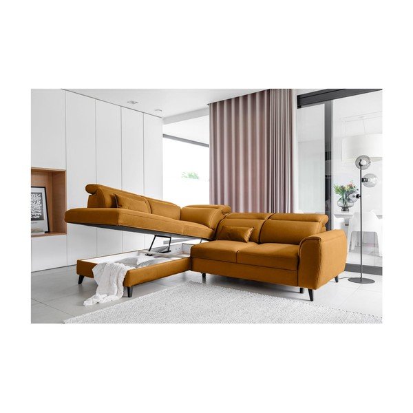 Dzeltens samta salokāms/ar uzglabāšanas vietu stūra dīvāns (ar kreiso stūri/L veida) Noble – ELTAP-image-3