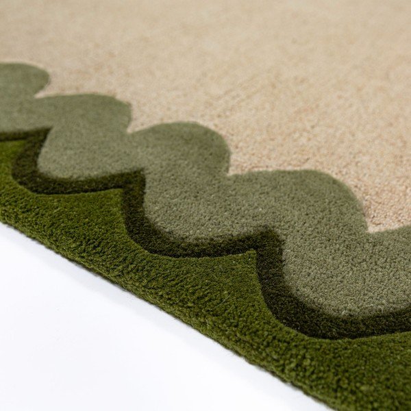 Zaļš/dabīga toņa ar rokām darināts vilnas paklājs 140x200 cm Wiggle Wool – Flair Rugs-image-3