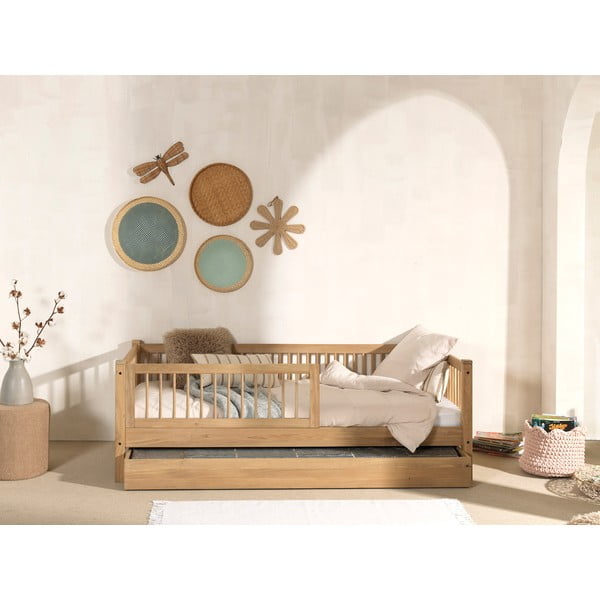 Dabīga toņa ozola masīvkoka izvelkama bērnu gulta ar redelēm 90x200 cm Forrest – Vipack-image-1