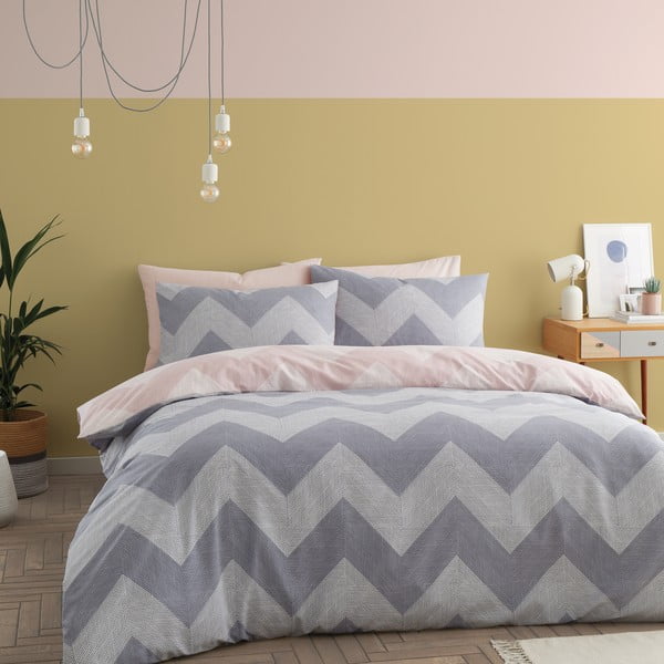 Pelēki rozā gultas veļa 200x135 cm Chevron Geo – Catherine Lansfield