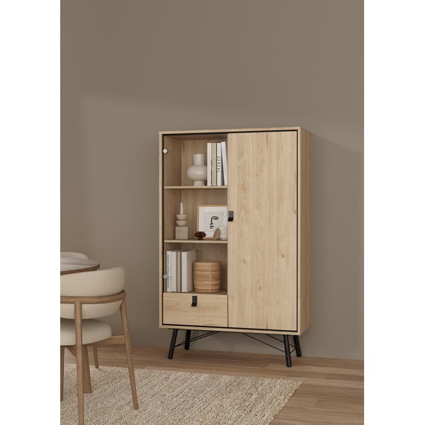 Dabīga toņa vitrīna ar ozolkoka imitāciju 102x162x40 cm Ry – Tvilum-image-1