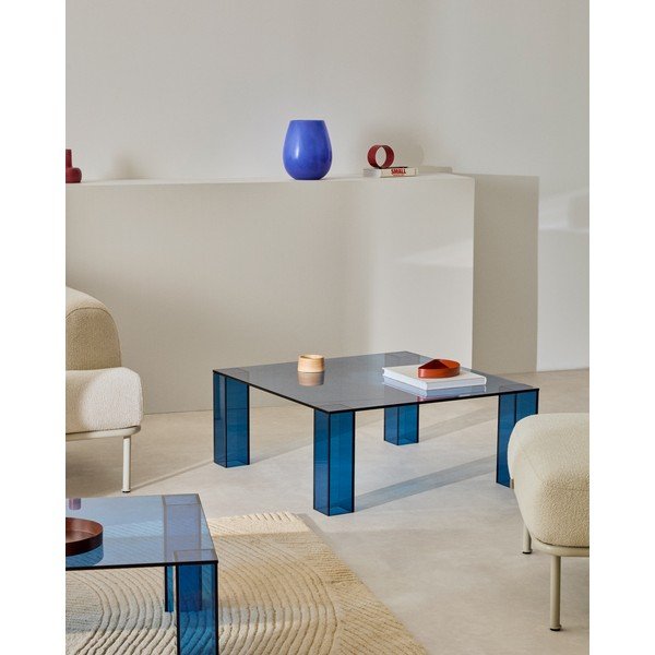 Zils stikla žurnālgaldiņš 85x85 cm Adularia – Kave Home-image-1
