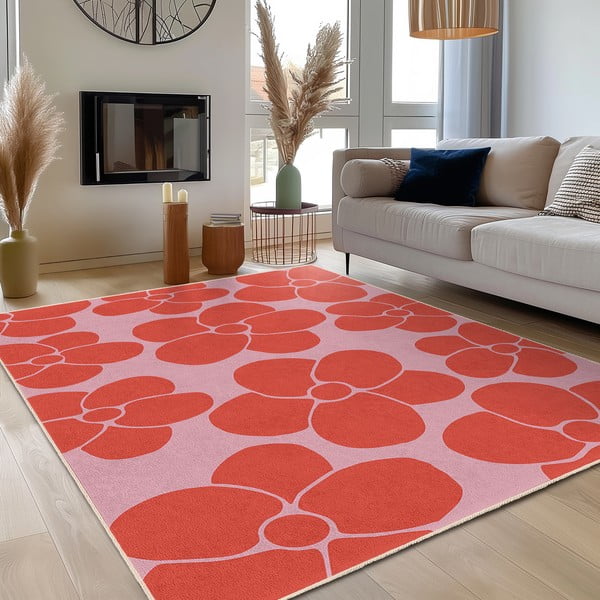 Sarkans/rozā mazgājams paklājs 120x180 cm Poppy Fields – Mila Home-image-3