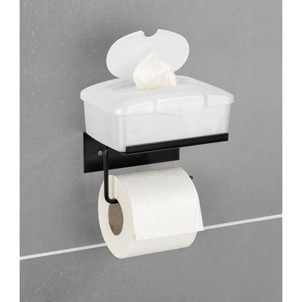 Melns metāla pašlīmējošs tualetes papīra turētājs ar plauktu Desulo – Wenko-image-1