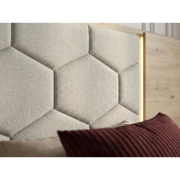 Bēša polsterēta/no skaidu plāksnēm divvietīga gulta ar veļas kasti ar redelēm 160x200 cm Palmeraie – Bobochic Paris-image-3