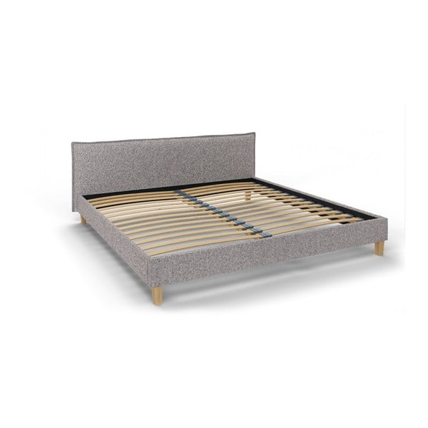 Pelēka mīksta divvietīga gulta ar režģi 200x200 cm Tina – Ropez