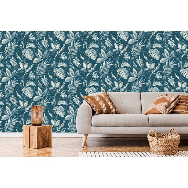Tapetes no flīsa 10 m x 53 cm Blue Leaves – Vavex-image-1