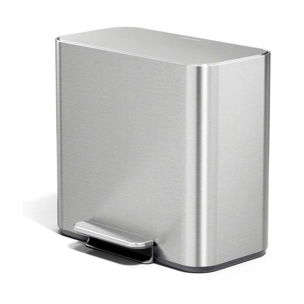 Matētas sudraba krāsas atkritumu šķirošanas/ar pedāli nerūsējošā tērauda atkritumu tvertne 15 l Dual Mini – simplehuman