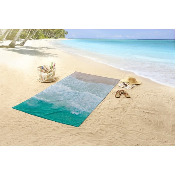 Bēšs/tirkīzzils pludmales dvielis 100x180 cm – Good Morning-image-1