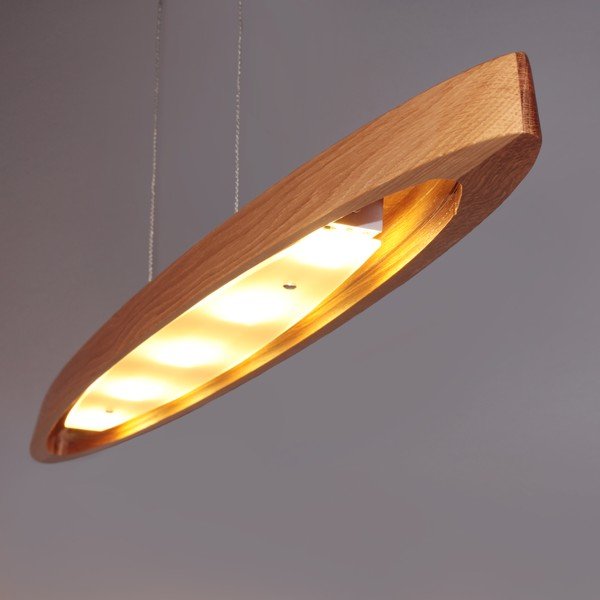 Sudraba krāsas/dabīga toņa LED piekaramā lampa ar regulējamu spilgtumu un koka abažūru Shine-wood – Fischer & Honsel-image-1