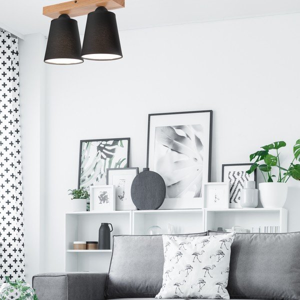 Melna griestu lampa ar auduma abažūru ø 15 cm Lula – LAMKUR-image-1