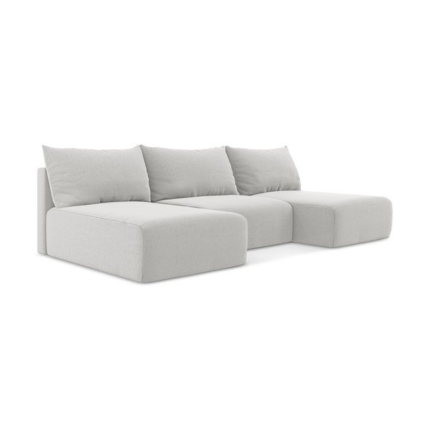 Gaiši pelēks samta salokāms (U veida) stūra dīvāns ar uzglabāšanas vietu Kalena – Makamii-image-2