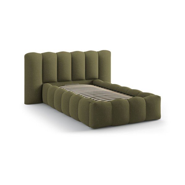 Haki polsterēta vienvietīga gulta ar veļas kasti un redelēm 90x200 cm Lupine – Micadoni -image-2